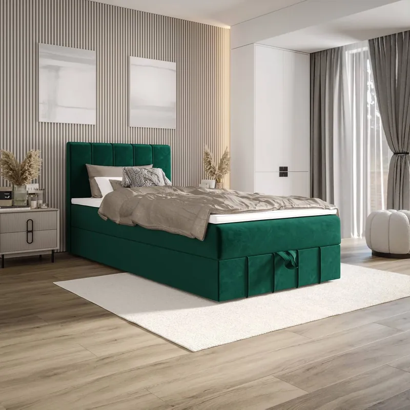 Boxspringbett Casey 90x200 flaschengrün im modernen skandinavischen Stil mit gepolstertem Kopfteil Bett mit Staukasten Sofort Bestellen