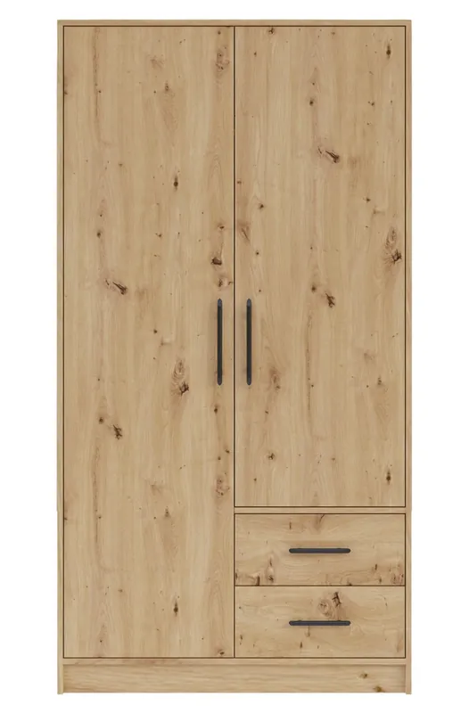 Kleiderschrank Caspe 100 cm Eiche artisan Garderobe modernes Design ABS-Finish und schwarze Griffe Aktuell