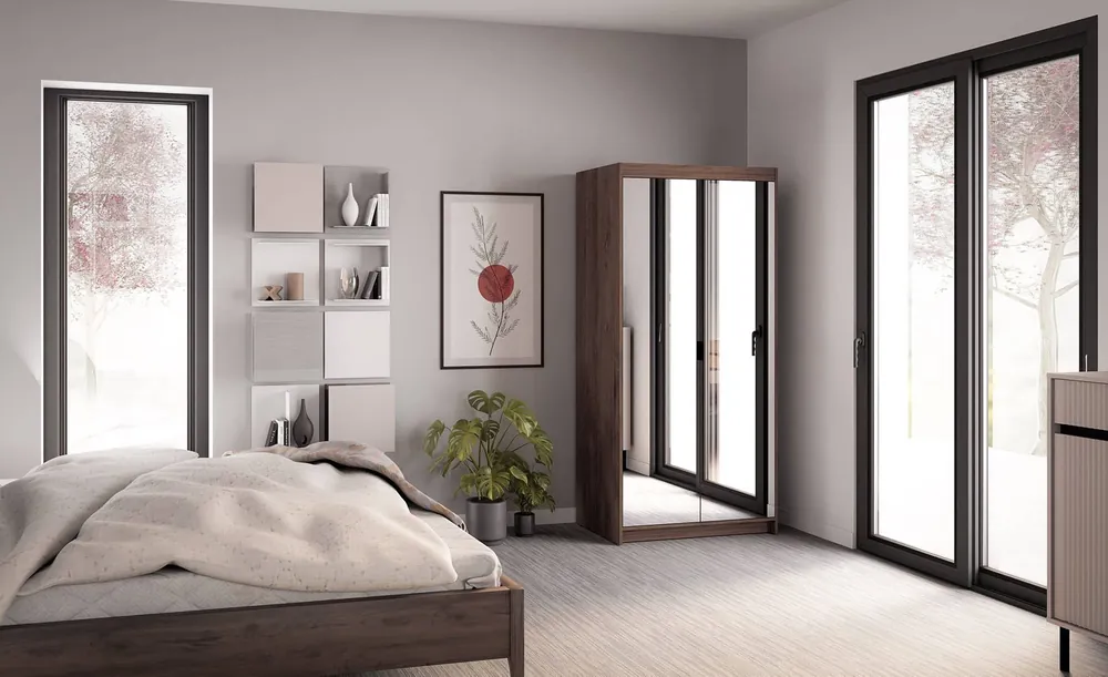 Ausverkauf Rene Kleiderschrank 90 cm Eiche lefkas stilvolles Design einfache Form ideal Kleiderschrank mit Spiegel für Schlafzimmer oder Flur ABS beendet Kanten