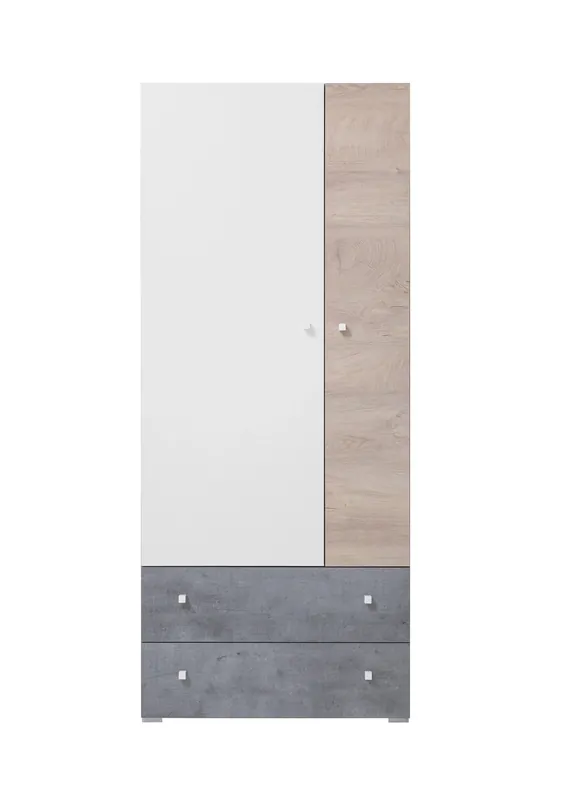 Kleiderschrank Epsilon 80 cm Beton / Weiß / Eiche ideal für das Jugendzimmer funktionaler Kleiderschrank mit Schubladen Sofort Bestellen