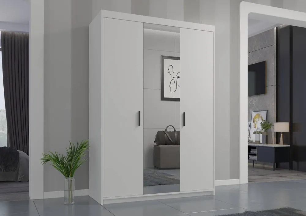 Neuheit Spiegelschrank Rene 133 cm weiß modernes Design und ABS bearbeitete Kanten