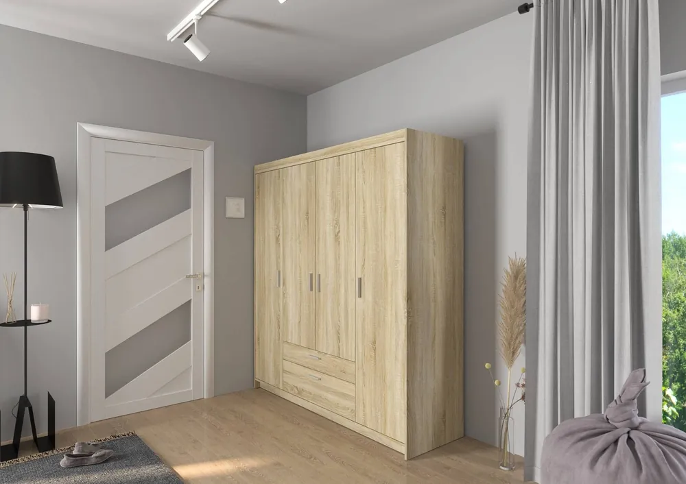 Rene Kleiderschrank 176 cm hell sonoma Eiche modernes Design stilvolle silberne Griffe Must-Have