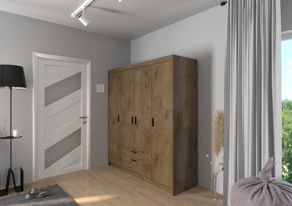 Sonderangebot Kleiderschrank Rene 176 cm Eiche lefkas modernes Design und ABS beendet Kanten