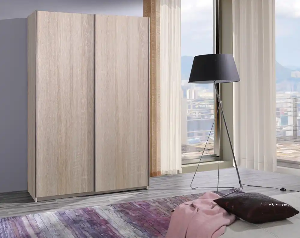 Schiebeschrank Vilo 135 cm Eiche sonoma hell modernes Design ABS-Finish und Aluminium-Türführungen Highlight