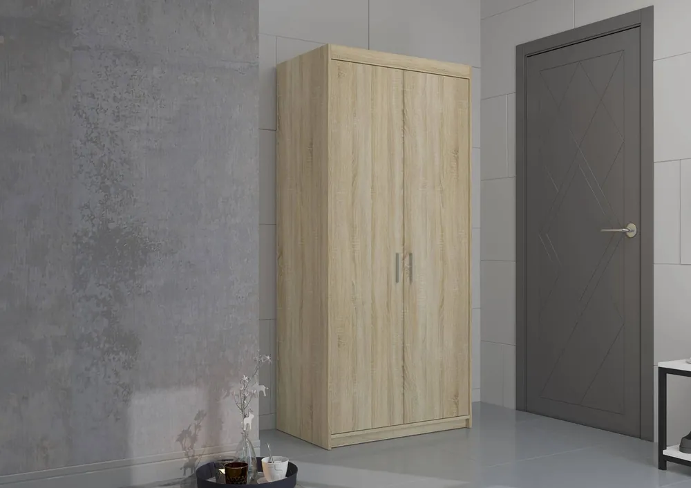 Jetzt Bestellen Kleiderschrank Rene 90 cm Eiche hell sonoma modernes Design stilvolle Griffe
