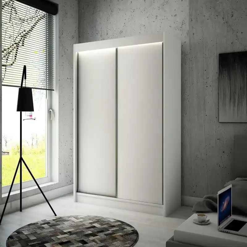 Highlight Schiebeschrank Kristo 120 cm weiß Komfortabler Kleiderschrank im Trend des Minimalismus mit Aluminiumtüren