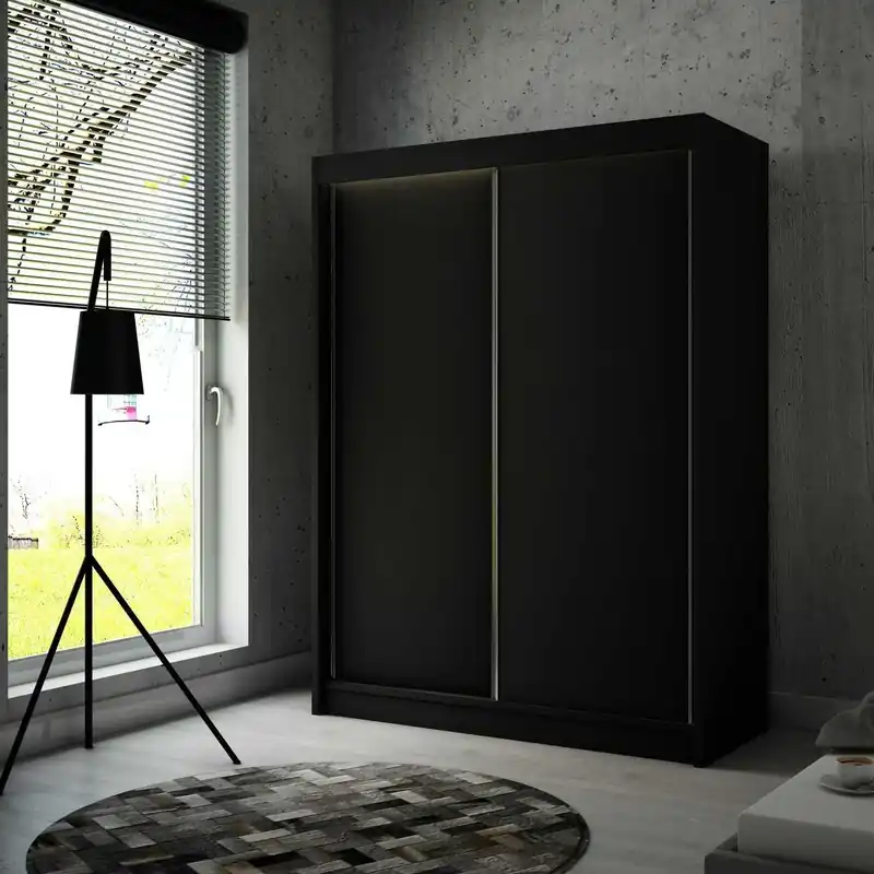 Schiebeschrank Kristo 150 cm schwarz Ergonomischer und sehr funktioneller Schrank in moderner Form mit geometrischen Formen Jetzt Bestellen