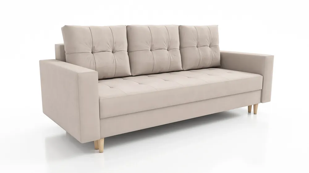 Billig Sofa Vaso hellbeige bequemes Sofa für Wohnzimmer skandinavischen Stil hölzernen hohen Beinen Container für Bettzeug