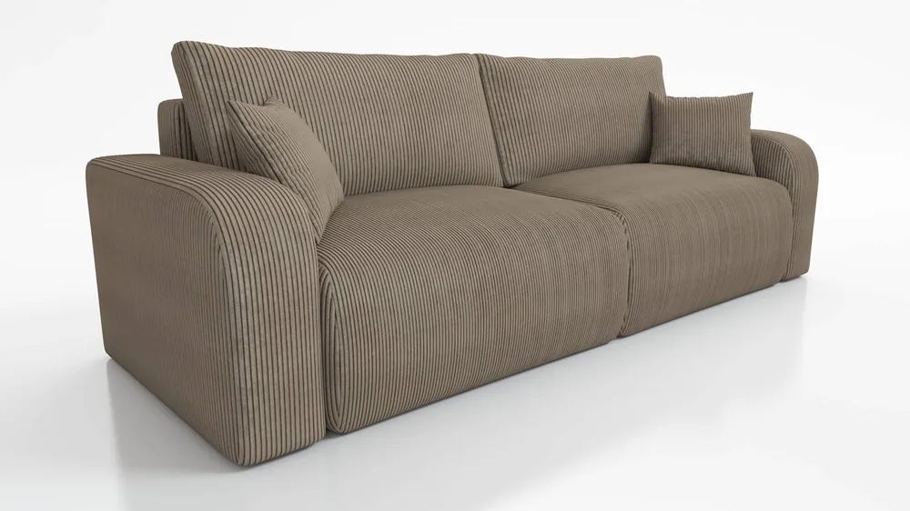 Billig Sofa Fiesta hellbraun funktionales Wohnzimmersofa mit Bettzeugablage elegantes Design Kordstoff