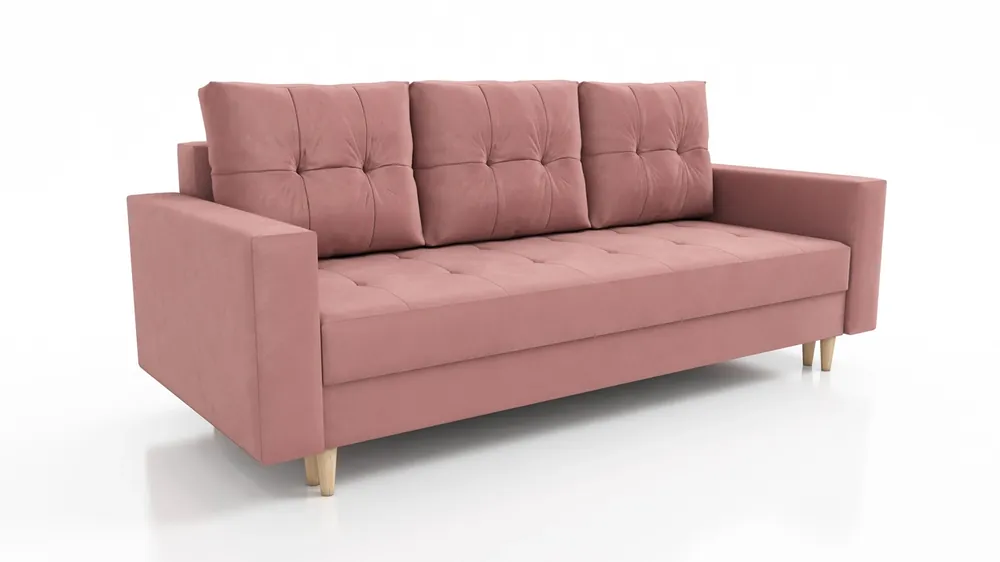 Neu Im Sortiment Sofa Vaso Lachsfarbe bequemes Sofa für Wohnzimmer skandinavischen Stil hölzerne hohe Beine Bettzeug Container