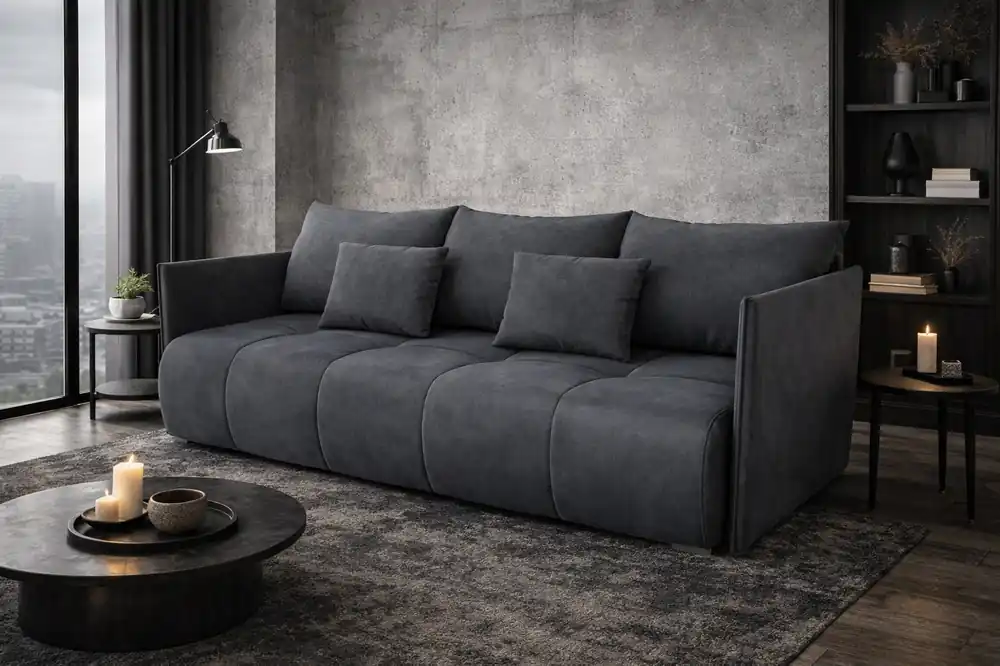 Sofa mit Schlaffunktion Selva grau funktionelles Wohnzimmersofa mit Bettzeugablage Samtstoff mit eleganter Struktur Preiswert