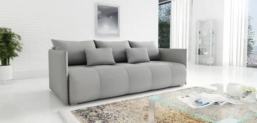 Sofa mit Schlaffunktion Selva hellgrau funktionelles Wohnzimmersofa mit Stauraum für Bettzeug aus strapazierfähigem Webstoff Beliebt