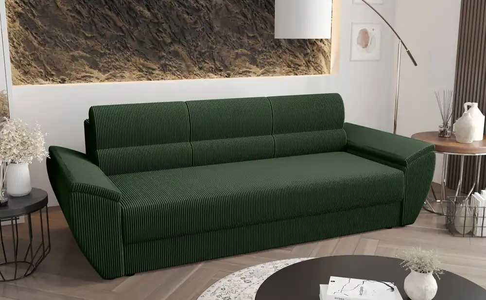 Sofa Fogu Bis grün stilvolles Sofa mit bequemen Armlehnen Cord-Polsterung Stoff Bettzeug Container Markenware