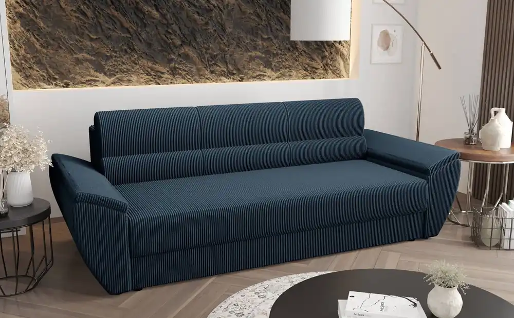 Sofa Fogu Bis blau stilvolles Sofa mit bequemen Armlehnen Cord-Polsterung Stoff Bettzeug Container Neu