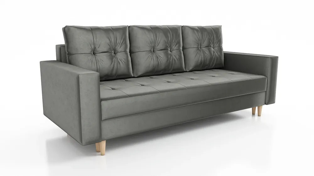 Kracherpreis Sofa Vaso grau bequemes Sofa für Wohnzimmer skandinavischen Stil hölzerne hohe Beine Bettzeug Container