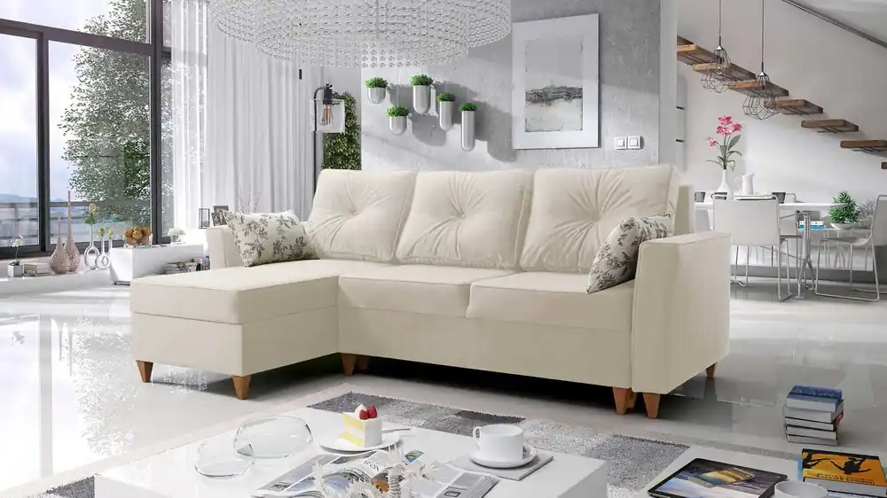 Nur Heute Ecksofa mit Schlaffunktion Topeka ecru linke Seite stilvolles und modernes Design, das sich in jede Einrichtung einfügt