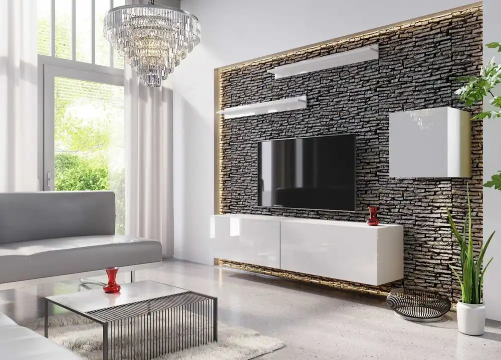 Geprüft Como Hängeelement weiß glänzend ergonomisch und funktional geometrisch inspiriert, um Ihr Interieur optisch zu vergrößern, an der Wand hängen