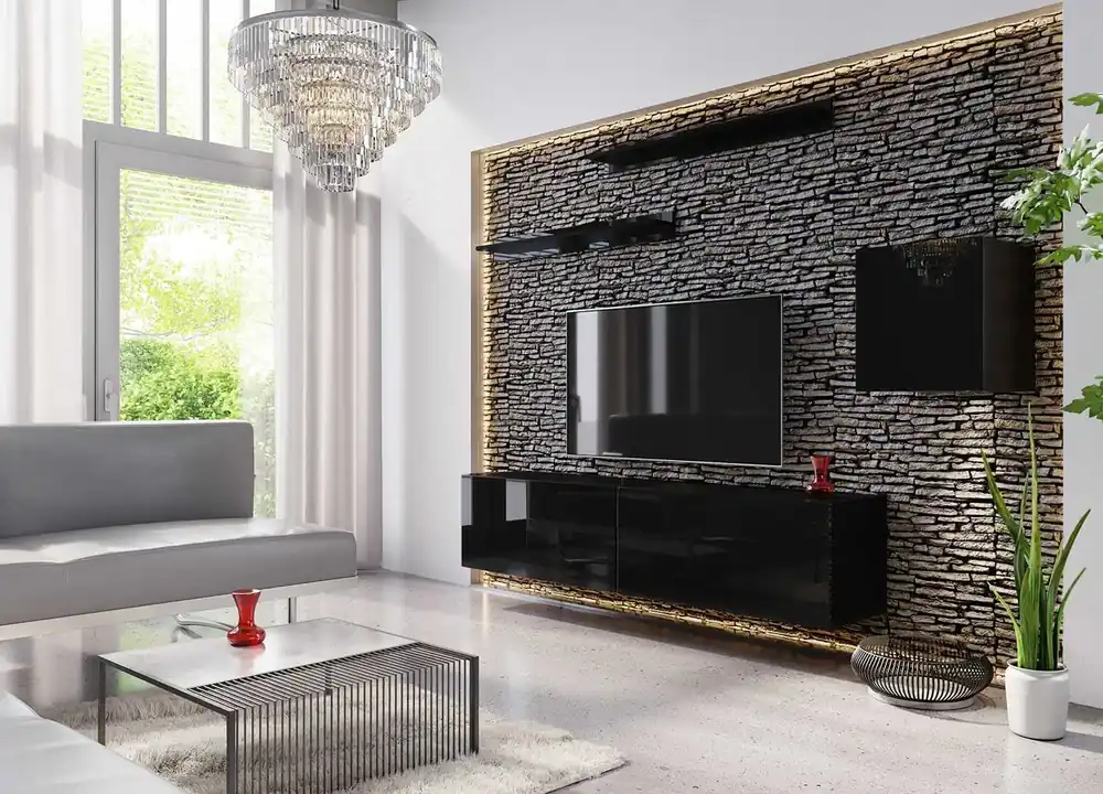 Como Hängeelement glänzend schwarz ergonomisch und funktional geometrisch inspiriert, um Ihr Interieur optisch zu vergrößern, um an der Wand hängen Saisonangebot