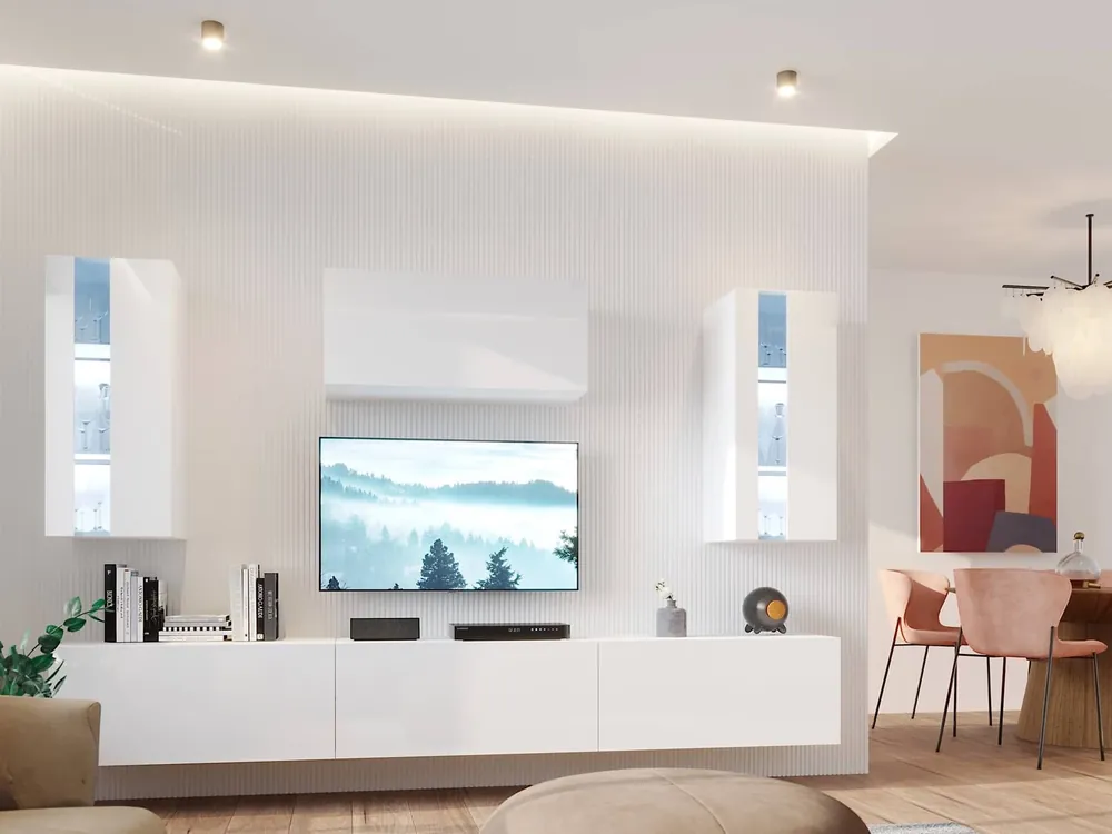 Hängeschrank Tembi weiß / weiß glänzend moderne Design-Hängeschrank für Wohnzimmer oder Sitzungssaal push to open system Direktkauf