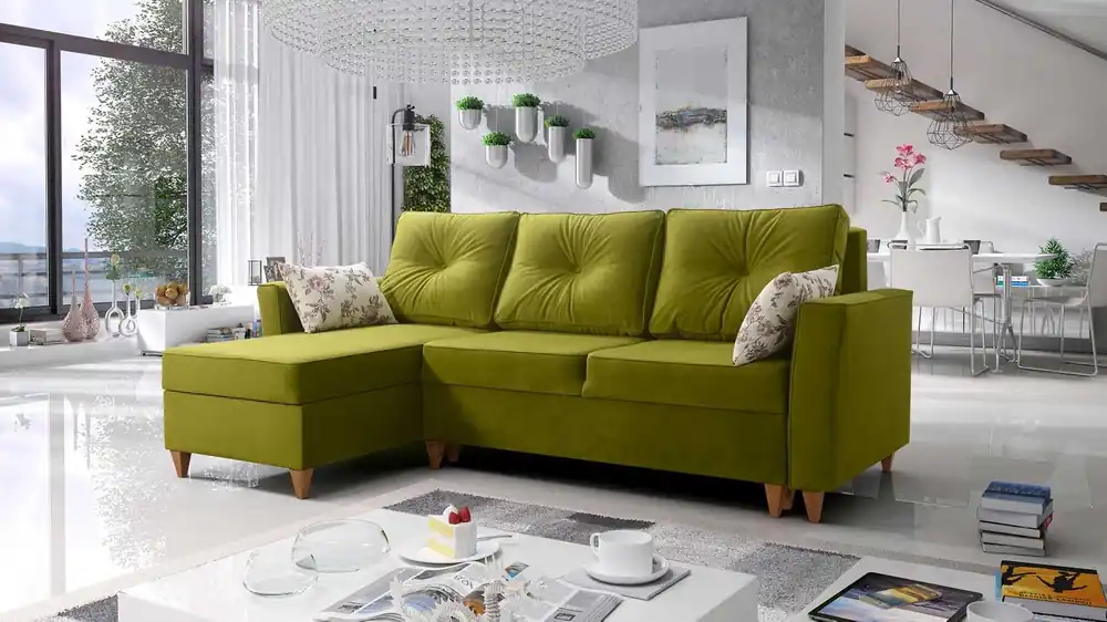 Beliebt Ecksofa mit Schlaffunktion Topeka grün oliv links stilvolles und modernes Design, das sich in jede Einrichtung einfügt