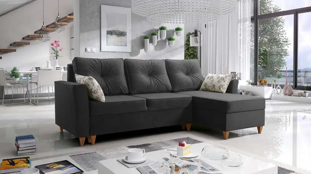 Ecksofa mit Schlaffunktion Topeka graphit rechts stilvolles und modernes Design, das sich in jede Einrichtung einfügt Preisreduziert