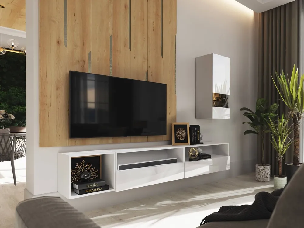 Preisreduziert Paleo weiß / weiß glänzend minimalistisches Design Wandschrank für Wohnzimmer oder Sitzungssaal push to open system