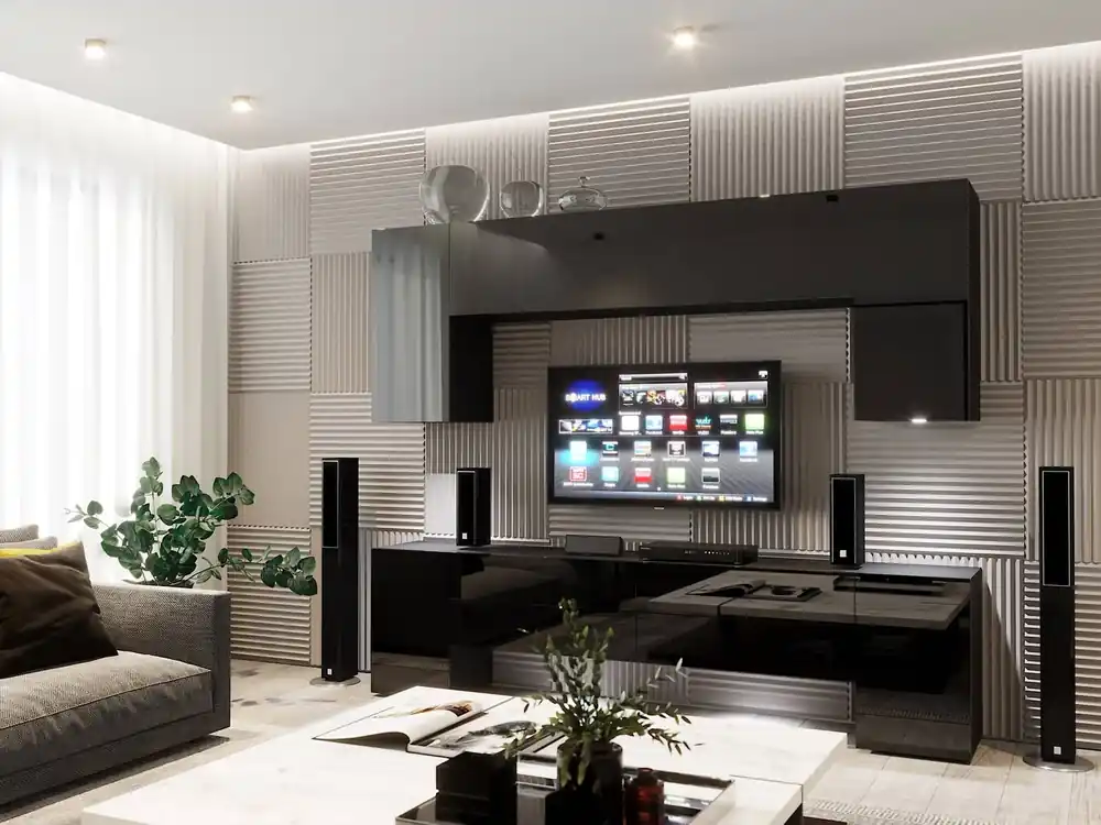 Schneller Versand Tolo schwarz / schwarz glänzend unkonventionelle Schrankwand mit elegantem Charakter, ideal für ein Wohnzimmer oder einen Sitzungssaal