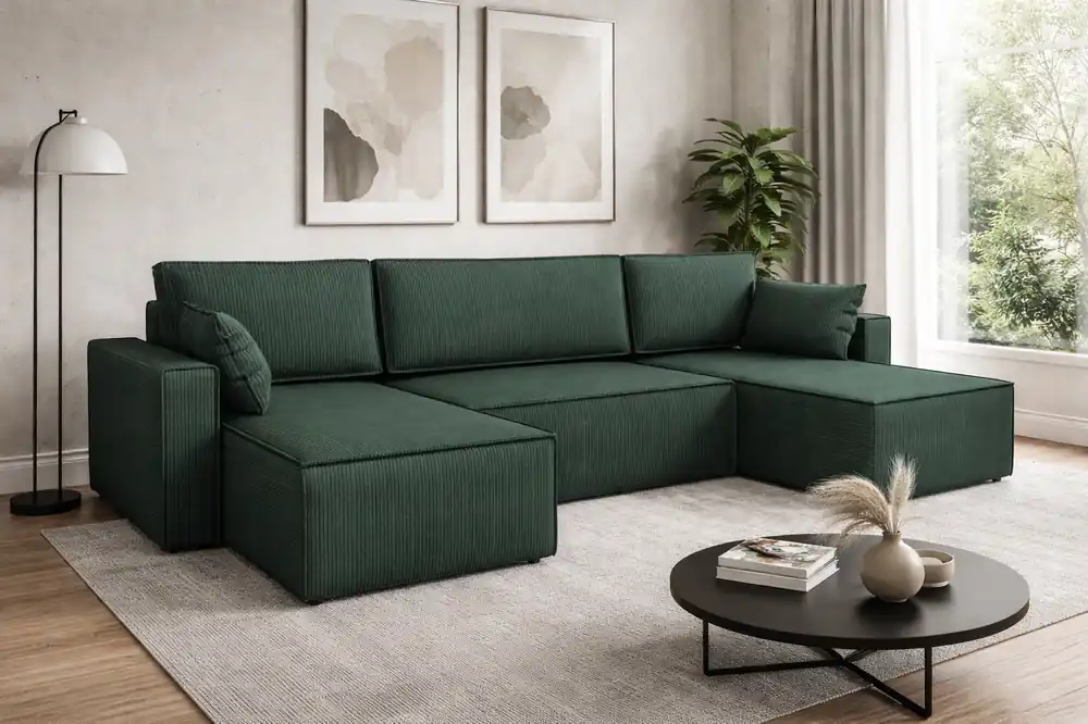 Ecksofa mit Schlaffunktion Rebenes U grün Universal-Ecksofa dreidimensionaler Stoff mit ausdrucksstarken Streifen Bettzeugbehälter Bestpreis