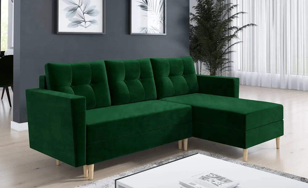 Must-Have Ecksofa mit Schlaffunktion Telsze Flasche grün universal elegantes Ecksofa in skandinavischer Form großes Bettzeugfach