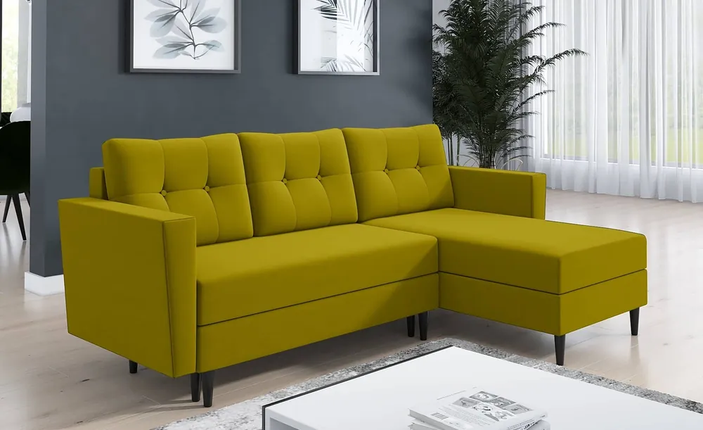 Ecksofa mit Schlaffunktion Telsze grün oliv universal elegantes Ecksofa in skandinavischer Form großes Bettzeugfach Neue Ware