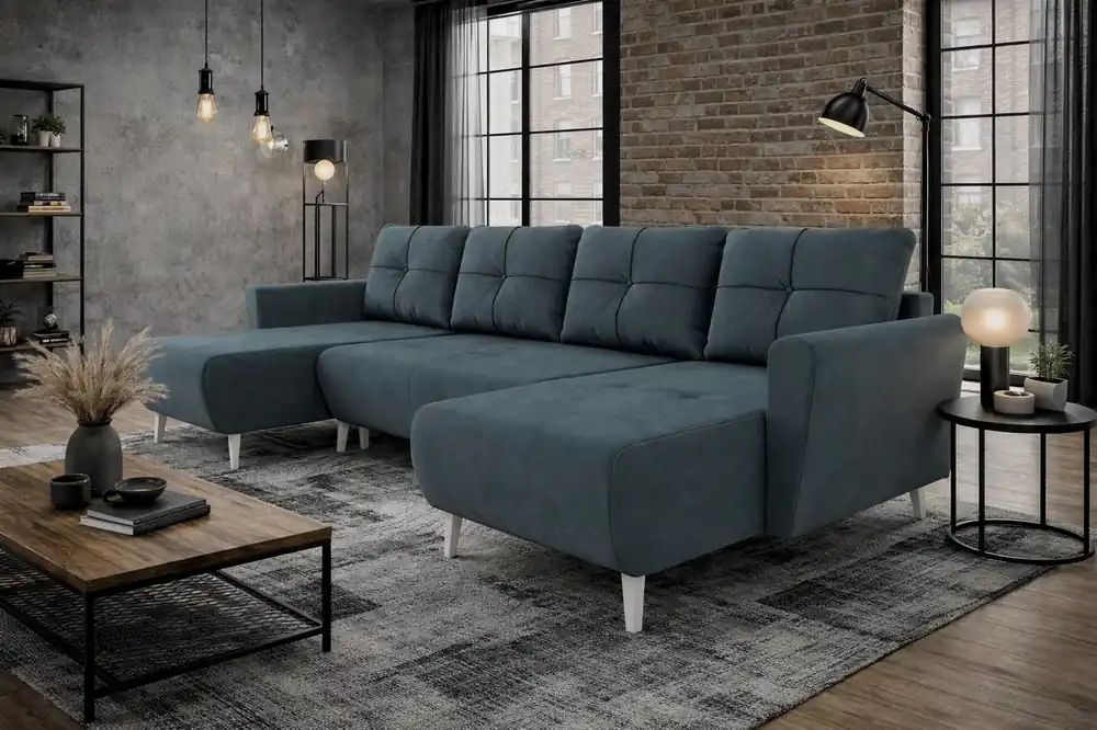 Billig Ecksofa mit Schlaffunktion Felicie U dunkelgrau stilvolles und elegantes Ecksofa das sich in skandinavische Einrichtungen einfügt