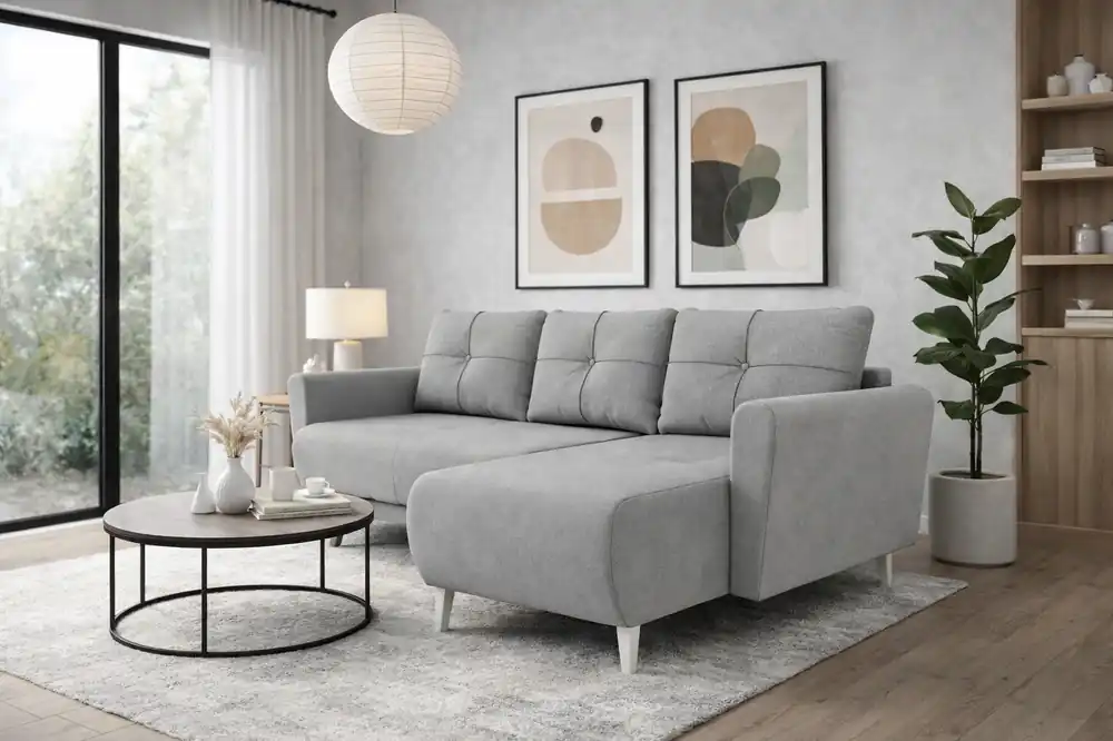 Ecksofa mit Schlaffunktion Felicie hellgrau Universal-Ecksofa stilvolles Design das sich in jede Einrichtung einfügt Super-Preis