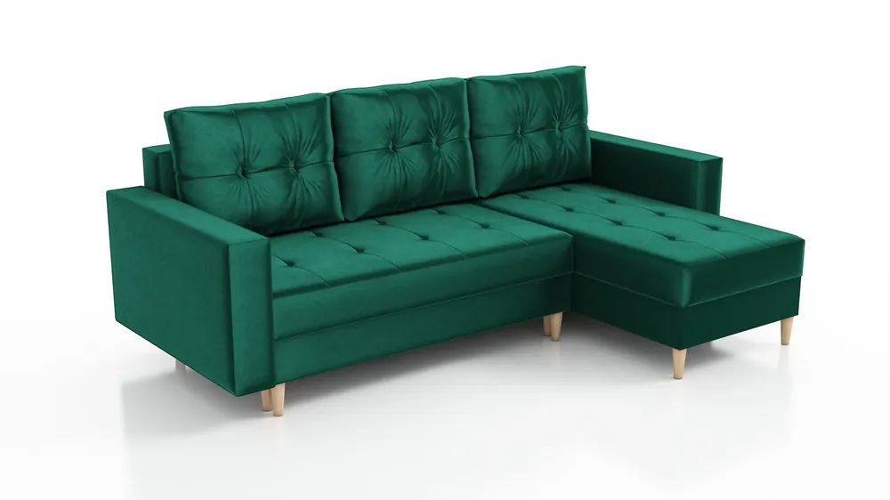 Neue Kollektion Ecksofa mit Schlaffunktion Vaso flaschen green universal bequemes Ecksofa für ein Wohnzimmer im skandinavischen Stil großes Bettzeugfach