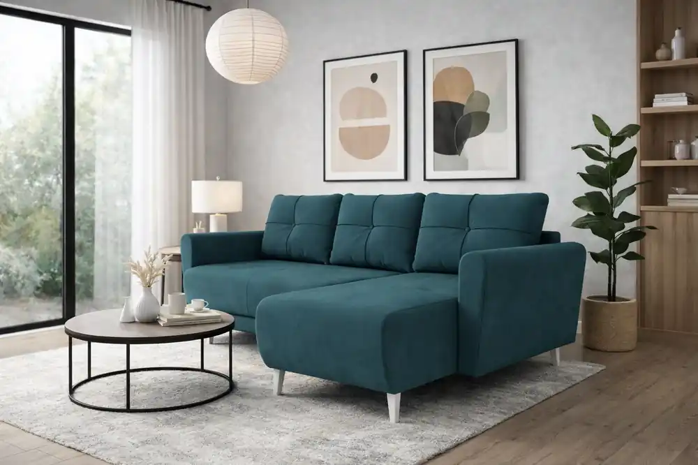 Ecksofa mit Schlaffunktion Felicie türkis Universal-Ecksofa stilvolles Design das sich in jede Einrichtung einfügt Neu
