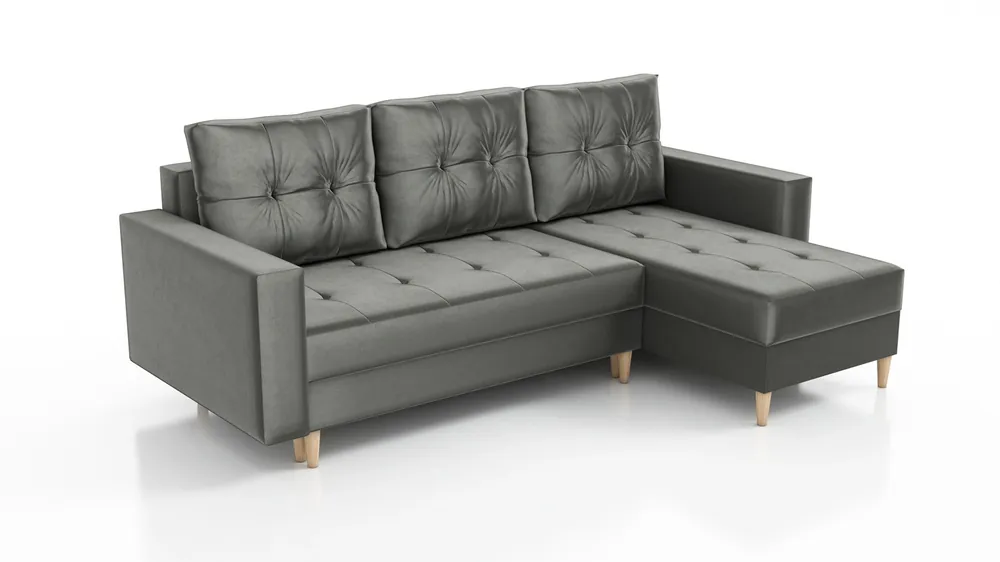 Ecksofa mit Schlaffunktion Vaso grau universal bequemes Ecksofa für Wohnzimmer im skandinavischen Stil großes Bettzeugfach Markenprodukt