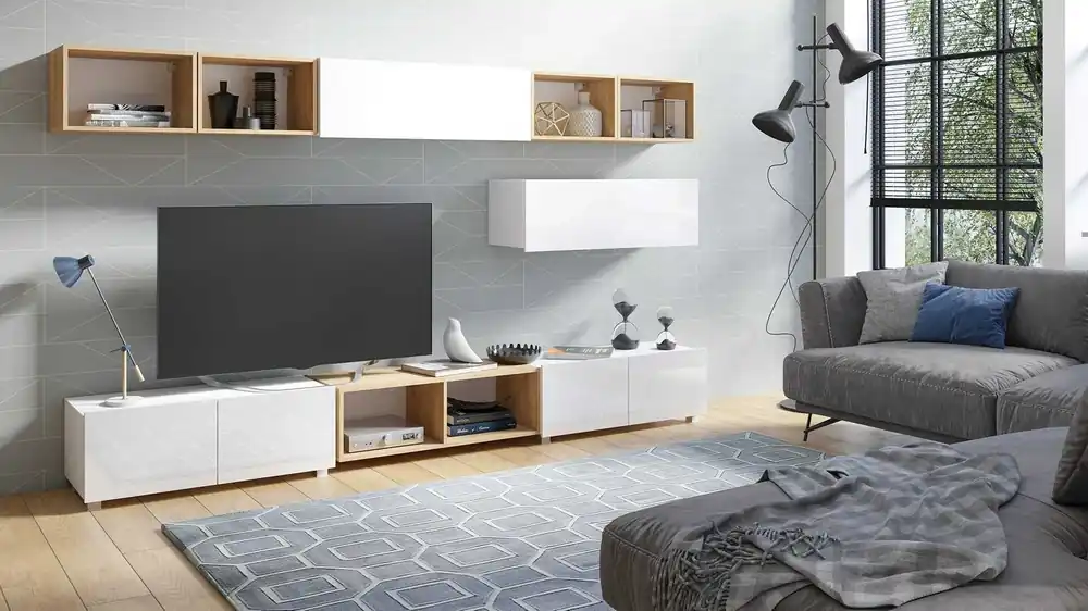 Möbelset Apulia XXVI weiß glänzend / Eiche gold extrem stilvolles Möbelset einfache Elemente, die in jedes Interieur passen Geprüft