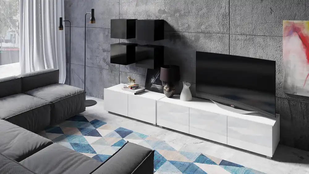 Möbel Apulia XVIII weiß glänzend/schwarz glänzend extrem stilvolle Schrankwand einfache Elemente, die in jedes Interieur passen Neue Ware