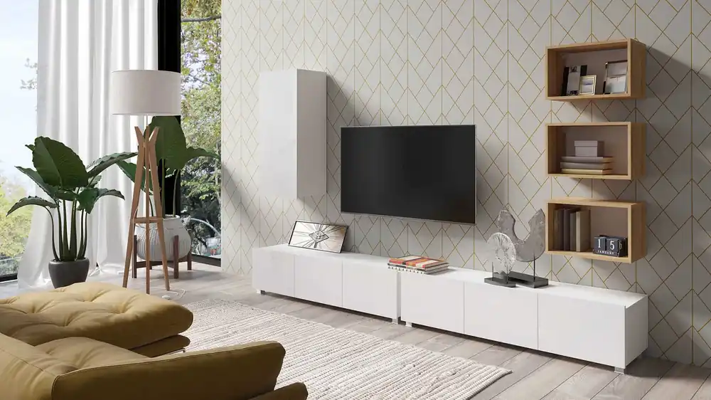 Top-Angebot Möbel Apulia XXXVI weiß glänzend / goldene Eiche ein außergewöhnlich stilvolles Wandelement einfache Elemente, die in jedes Interieur passen