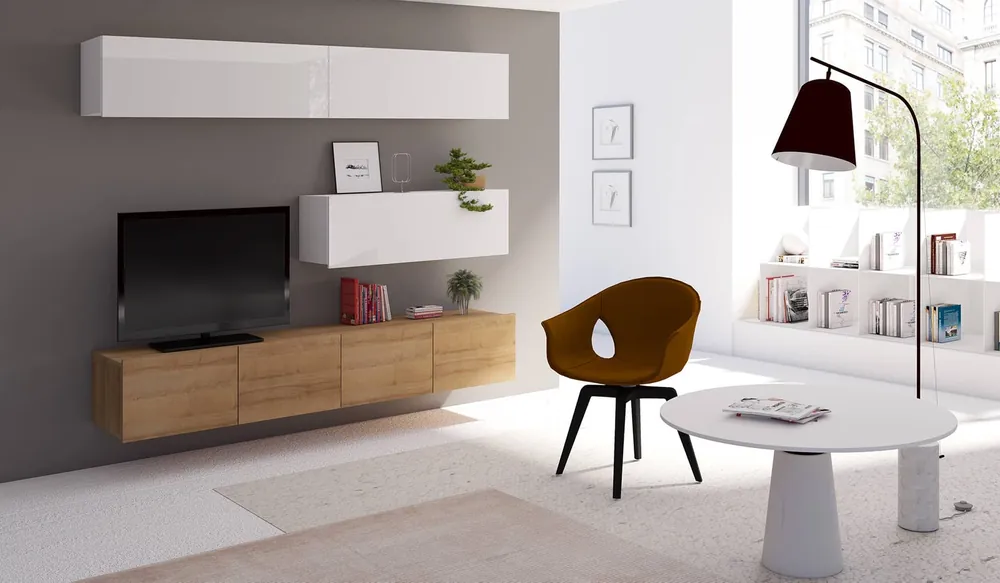 Direkt Vom Hersteller Möbel Apulia VIII weiß glänzend / goldene Eiche ein außergewöhnlich stilvolles Wandelement einfache Elemente, die in jedes Interieur passen