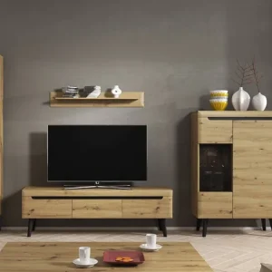 Atka Hängeelement Eiche artisan / schwarz modernes Design Kante mit speziellem Furnier eingefasst Einscheiben-Sicherheitsglas Begrenztes Angebot