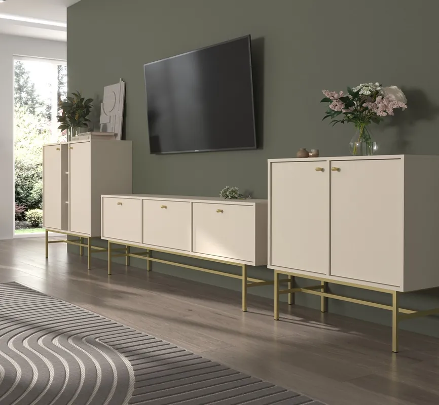 Möbel Kioto III beige stilvolles Design Wohnzimmer Möbel elegante Möbel durch eine goldene Metallrahmen subtilen Griffe unterstützt Super-Preis