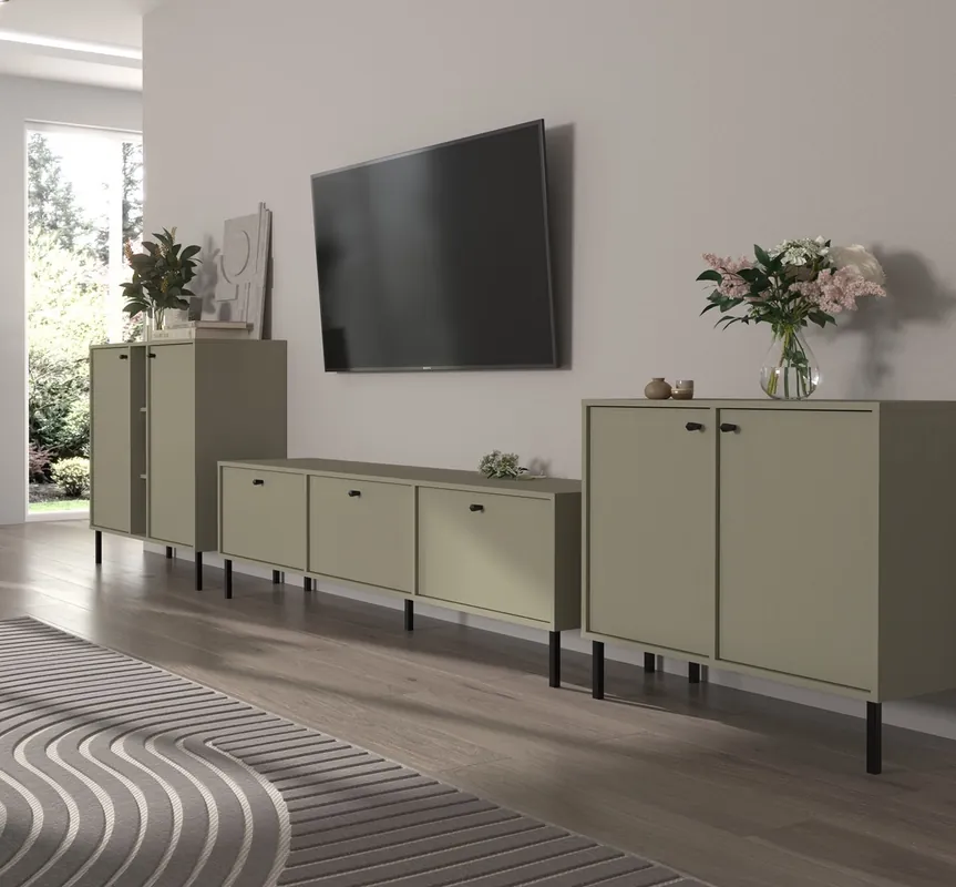 Begrenztes Angebot Möbel Kioto II Eukalyptus stilvolles Design Wohnzimmer Möbel elegante Möbel von Metall schwarz Beine subtilen Griffen unterstützt