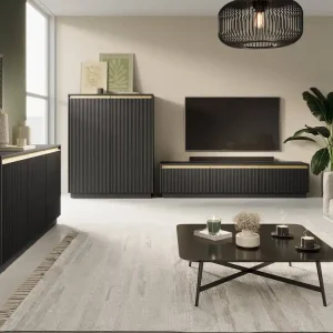 Angebot Imperial schwarzes Möbelset stilvolle Schrankwand mit gefrästen Fronten und eleganten Griffen in gebürstetem Gold