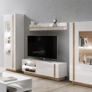 Kracherpreis Wohnwand Adria weiß glänzend / Eiche grandson modernes Design passt perfekt in jede Einrichtung