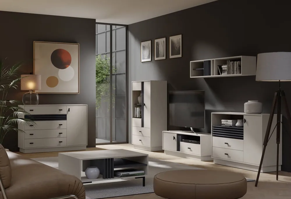 Garantierte Lieferung Möbelset Estan beige / anthrazit innovative Wohnzimmer- und Loungemöbel im modernen Stil