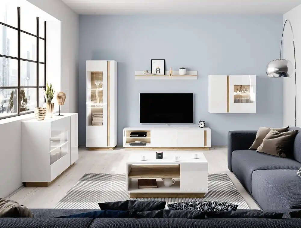 Möbel-Set Adria II weiß glänzend / Eiche Enkel modernes Design wird perfekt in jedes Interieur passen Wochenendangebot