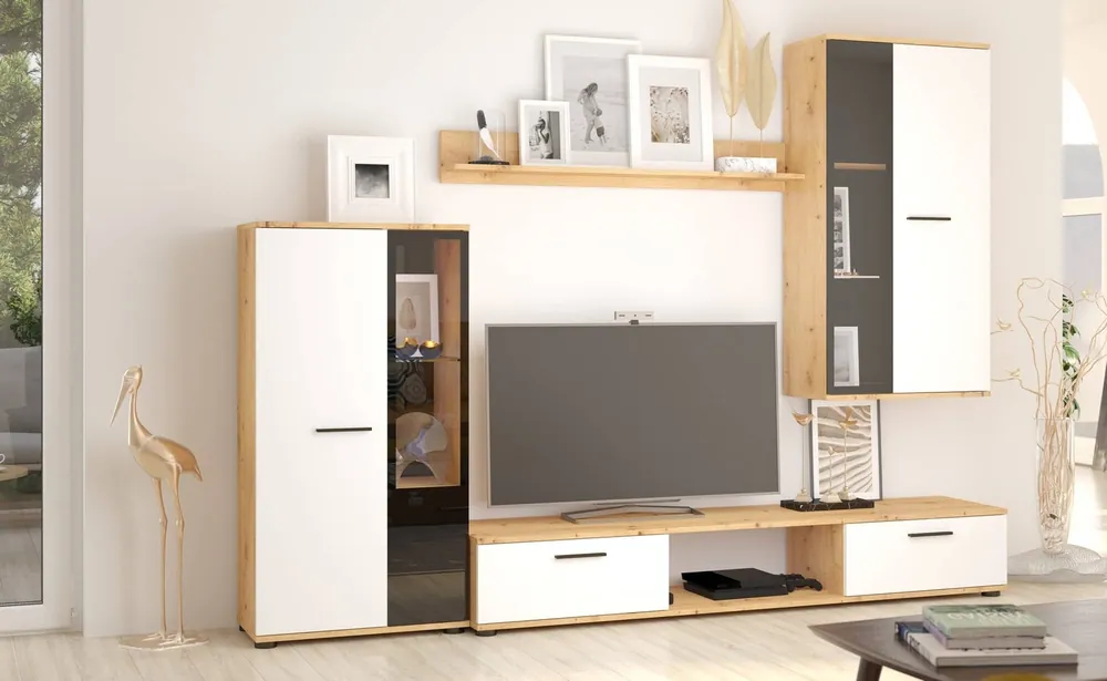 Schneller Versand Senja Hängeelement Eiche artisan / weiß modernes Design Stand- und Hängeelement Regale aus Sicherheitsglas