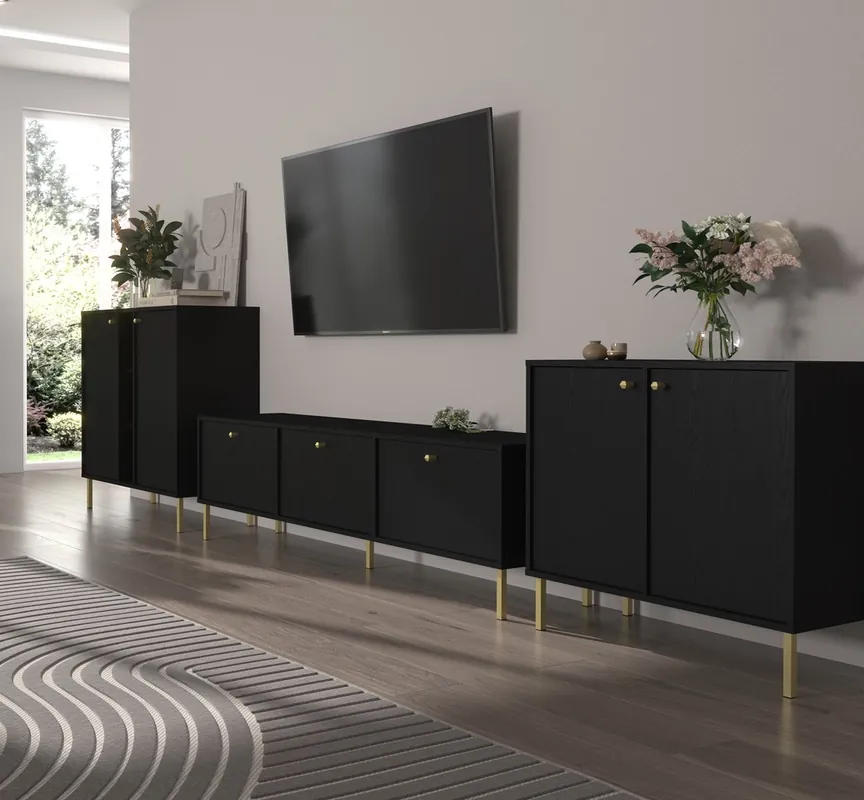 Top-Angebot Möbel Kioto II schwarz graphit stilvolles Design Wohnzimmermöbel elegante Möbel durch Metallbeine unterstützt subtile Griffe