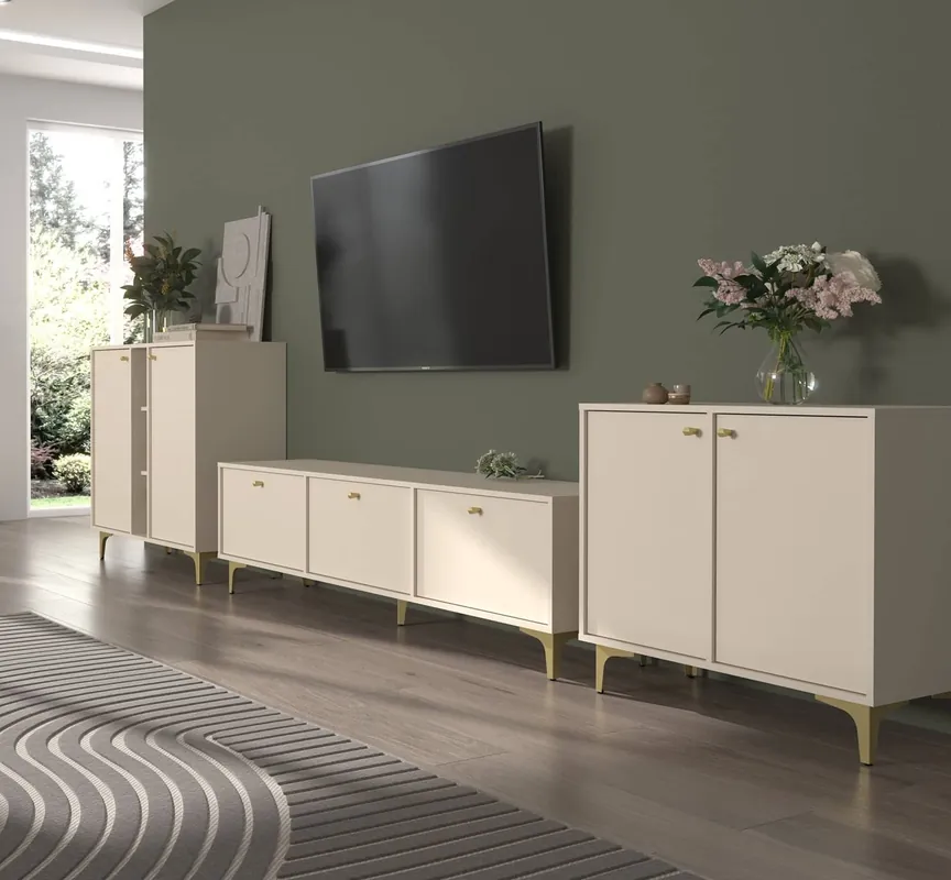 Möbel Kioto I beige stilvolles Design Wohnzimmer Möbel elegante Möbel von einem Metall goldenen Basis subtilen Griffe unterstützt Versand Am Gleichen Tag
