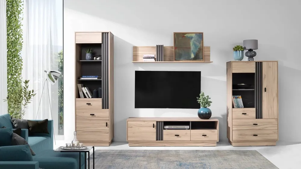 Wohnwand Estan Eiche estana hell / anthrazit innovative Wohn- und Loungemöbel im modernen Stil Saisonangebot